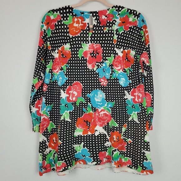 Joseph A. Black White Grid Check Rose Floral Lightweight Pullover Sweater - Picture 7 of 7